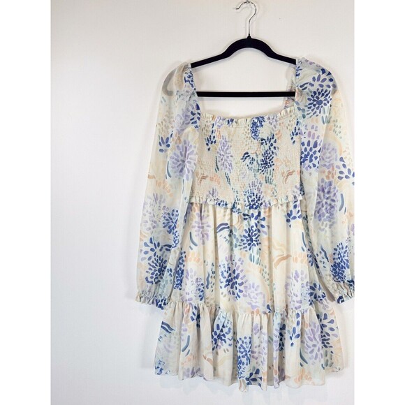 ARITZIA Wilfred Dress Blue Tempest Mini Smocked Puffed Floral Babydoll Boho XS - Picture 4 of 11